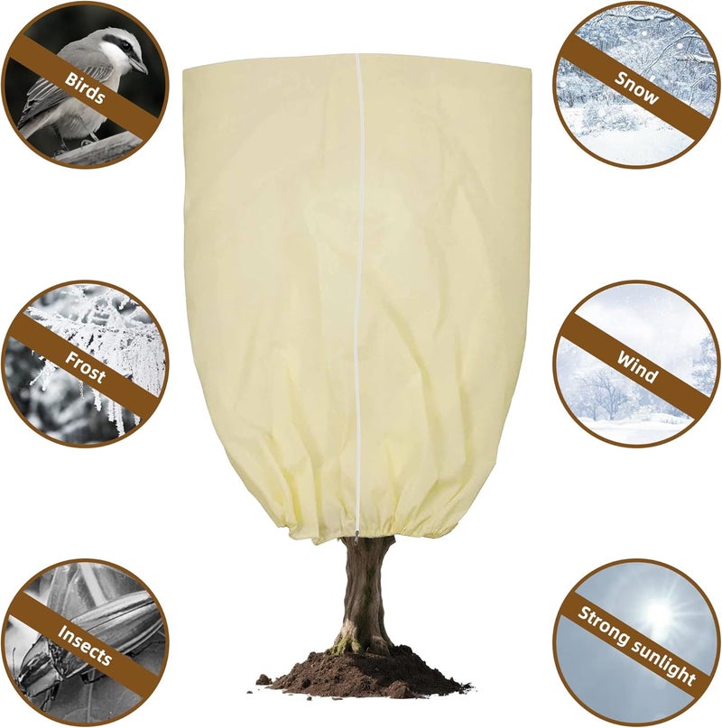 DINGBAI Plant Cover, Plant Protector, 4 Pack 39.3 * 31.8 inch Winter Frost Fabric Blanket, Two-Way with Drawstring for Outdoor Plants, Protects Against Cold Frost and Wind Damage. - Image 3